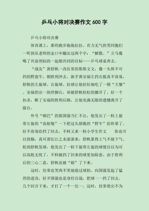 打乒乓球大赛的小说推荐